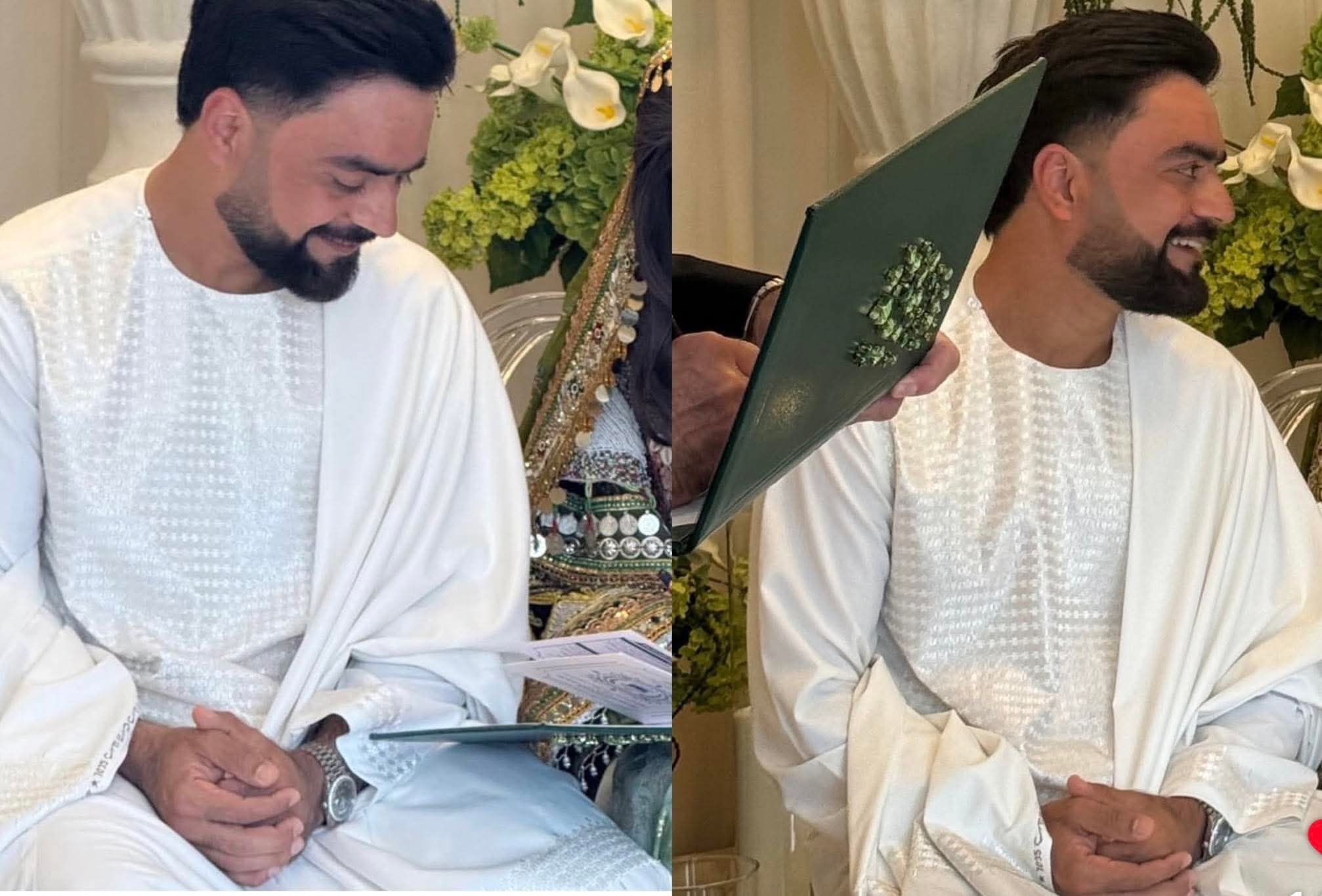 راشد خان پر خپل انسټګرام دغه انځورونه خپاره کړي او منلې یې ده چې د «خان خیره بنسټ» پرانیست‌غونډې مراسمو کې تر څنګ ناسته ښځه یې نکاح شوې مېرمن ده