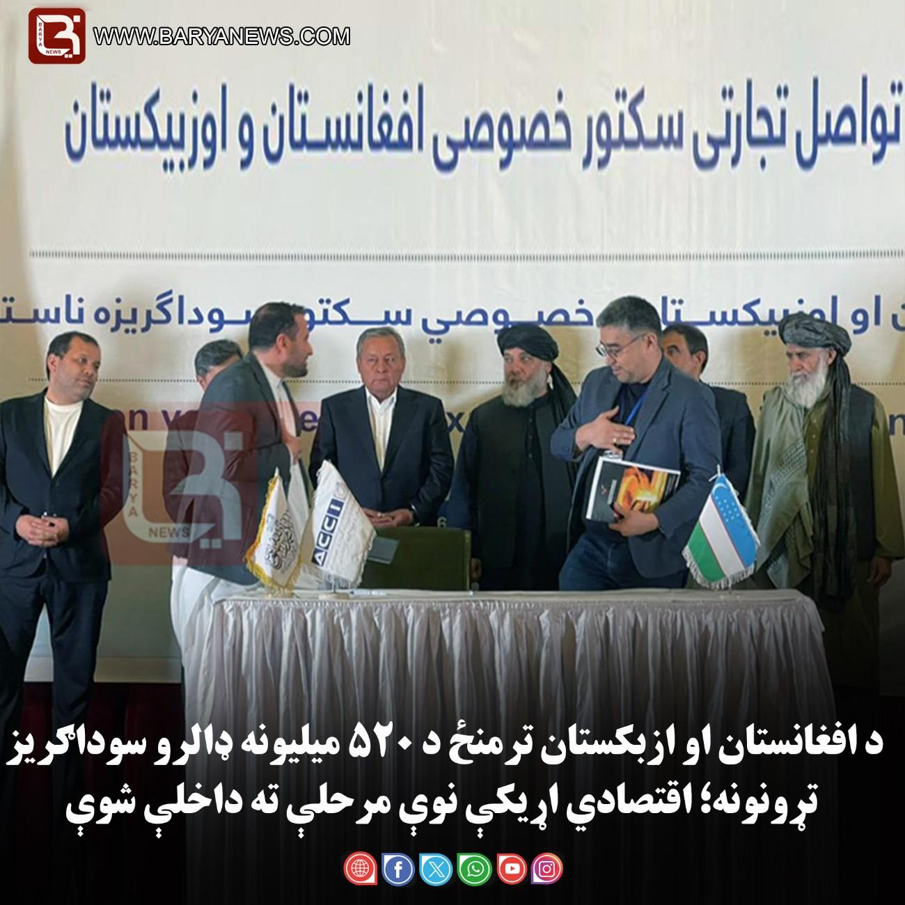 د افغانستان او ازبکستان ترمنځ د ۵۲۰ میلیونه ډالرو سوداګریز تړونونه؛ اقتصادي اړیکې نوې مرحلې ته داخلې شوې