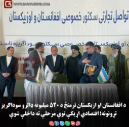 د افغانستان او ازبکستان ترمنځ د ۵۲۰ میلیونه ډالرو سوداګریز تړونونه؛ اقتصادي اړیکې نوې مرحلې ته داخلې شوې