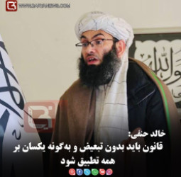 خالد حنفی:   قانون باید بدون تبعیض و به‌گونه یکسان بر همه تطبیق شود