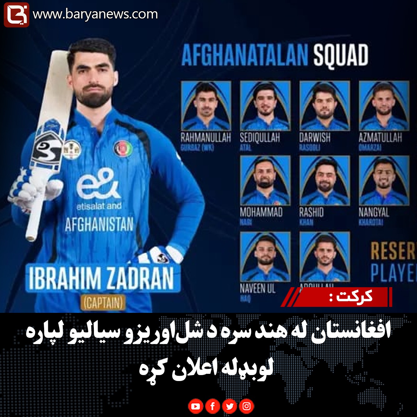 افغانستان له هند سره د شل‌اوریزو سیالیو لپاره لوبډله اعلان کړه