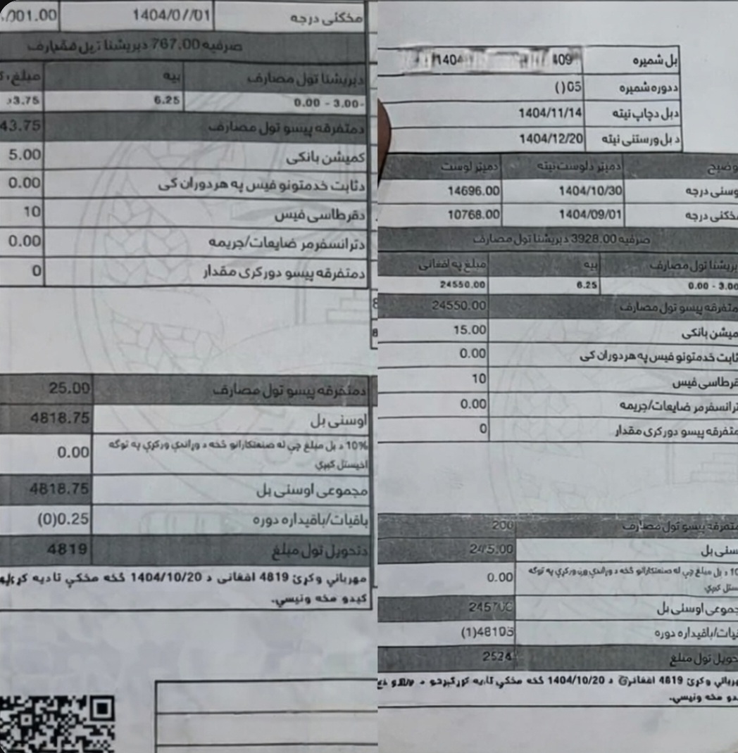 د هرات، خوست او يوشمير نورو ولایتونو اوسېدونکي د برېښنا د بې‌انصافي بیلونو له امله په مالي فشار کې