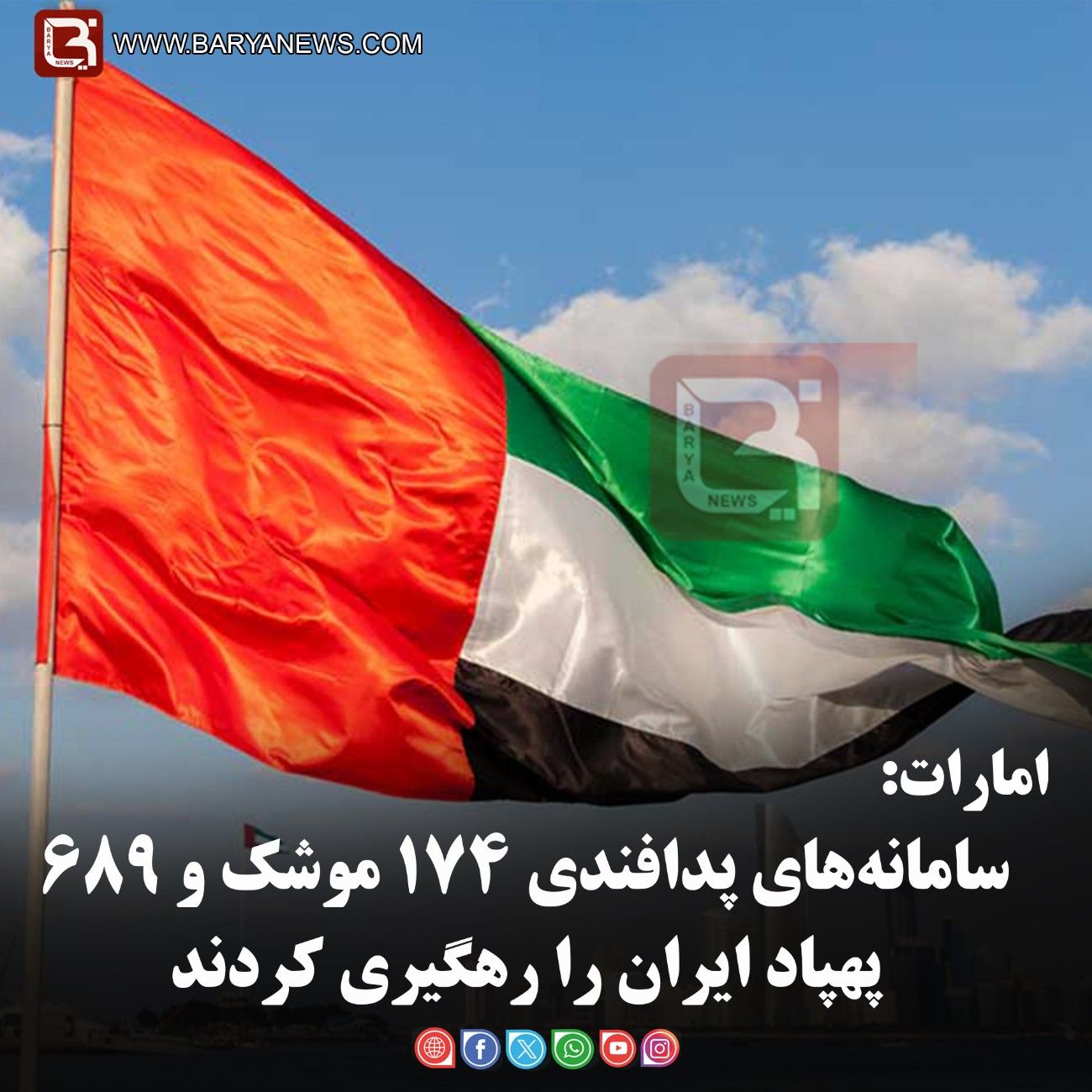 امارات:   سامانه‌های پدافندی ۱۷۴ موشک و ۶۸۹ پهپاد ایران را رهگیری کردند