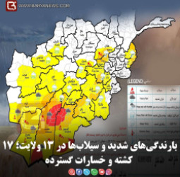 بارندگی‌های شدید و سیلاب‌ها در ۱۳ ولایت؛ ۱۷ کشته و خسارات گسترده