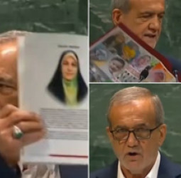 تهران: پزشکیان ملګرو ملتونو ته د ایران د جګړې د وژل شویو کسانو انځورونه وښودل